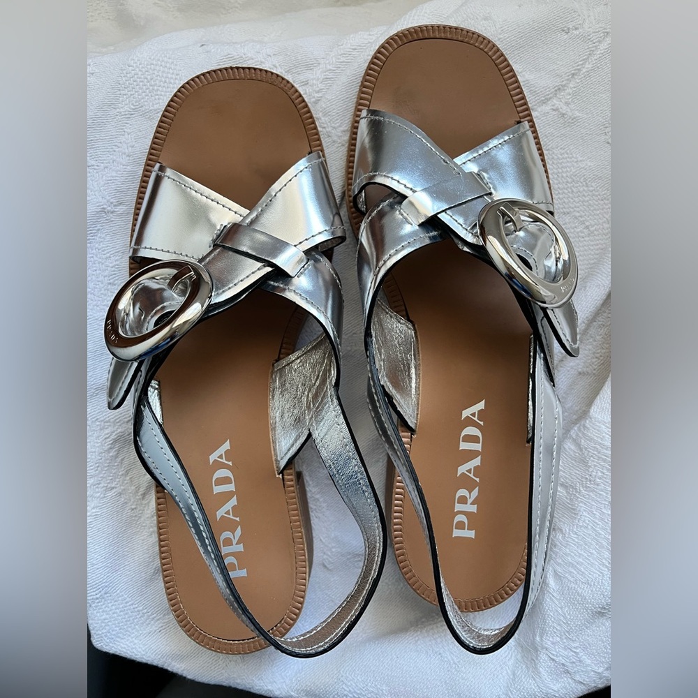 Prada Metallic Silver Women's Sandals